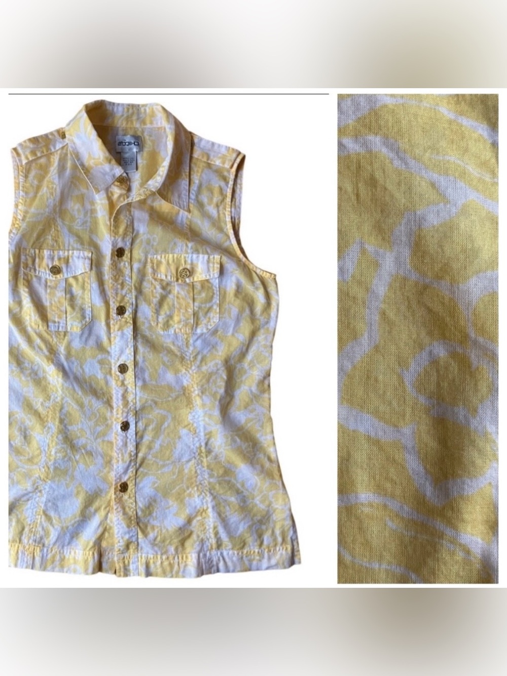 Chico's Yellow Floral Sleeveless Blouse Brand Size 0 (or Reg. Sizing 4)